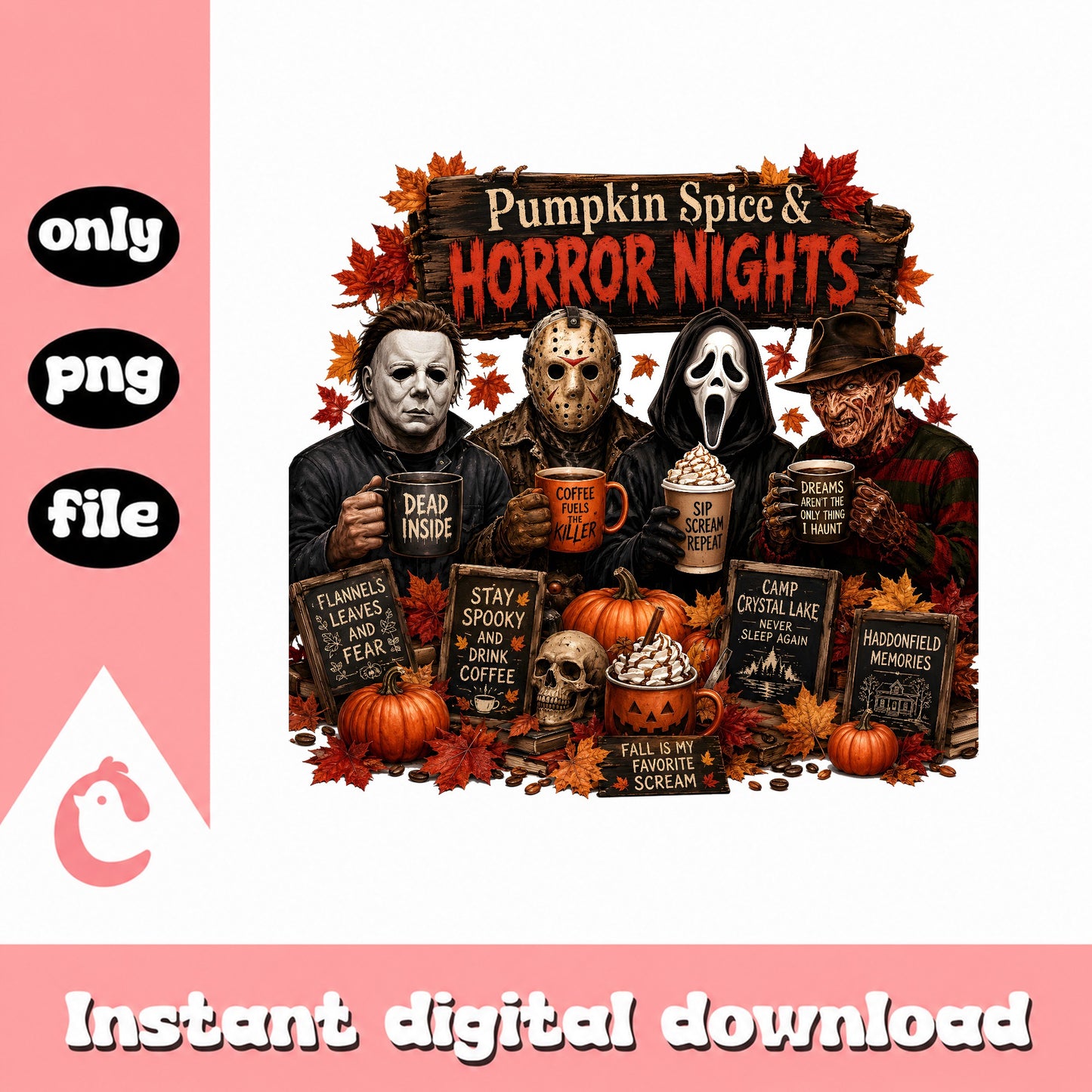Horror Movies Halloween PNG, Pumpkin Spice Coffee Mug, Fall PNG