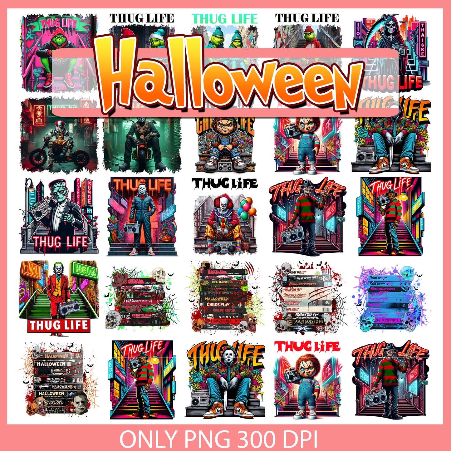 Horror movie thug life bundle png