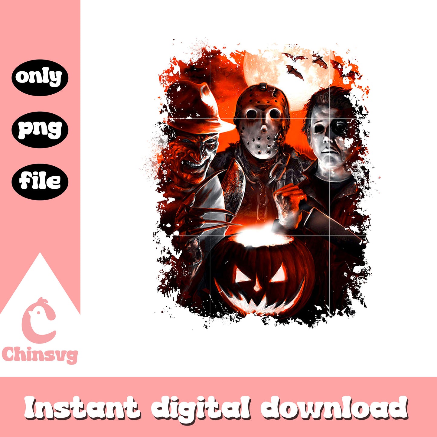 Horror characters and pumpkin png, halloween png, pumpkin png