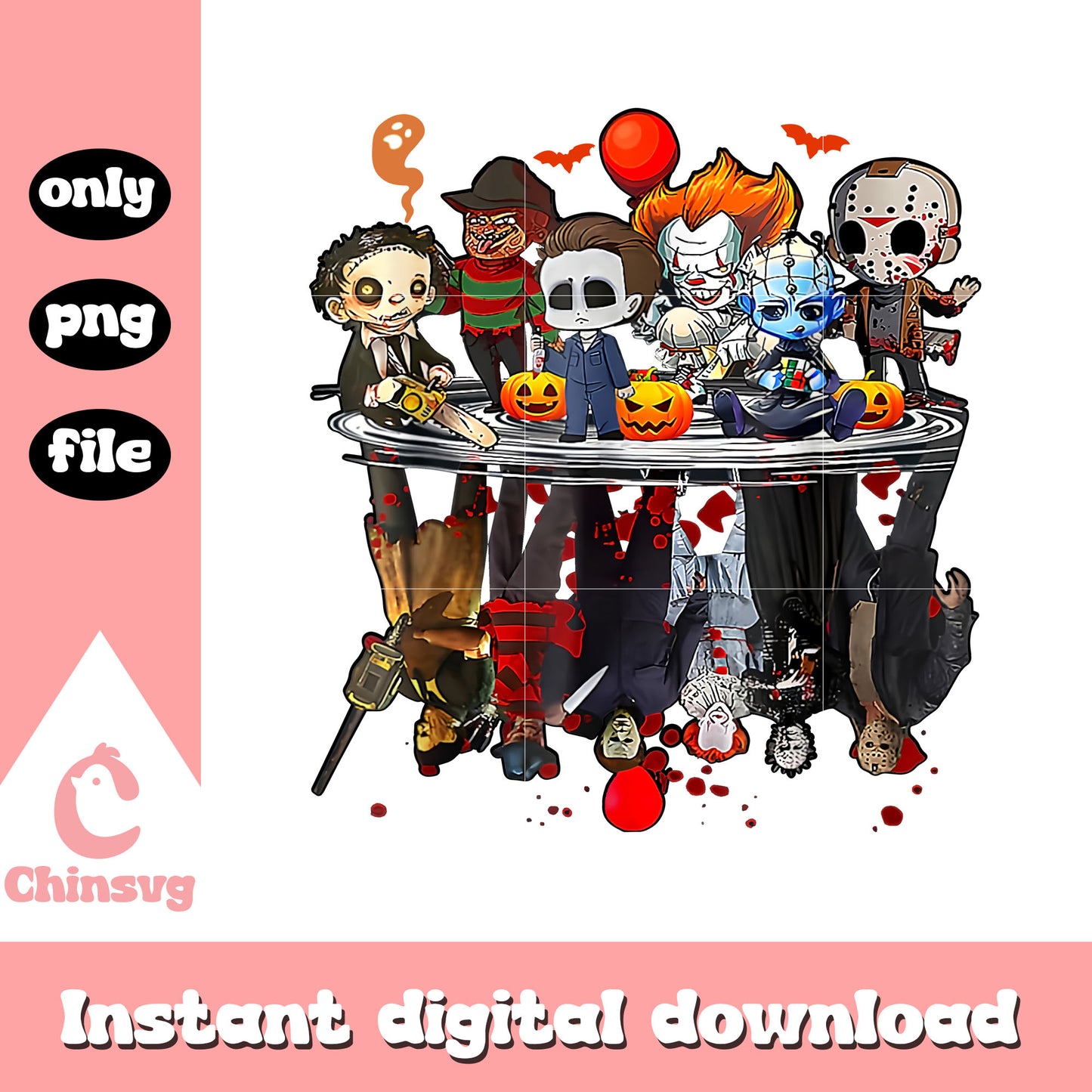 Horror characters chibi png, horror chibi png, horror movies png