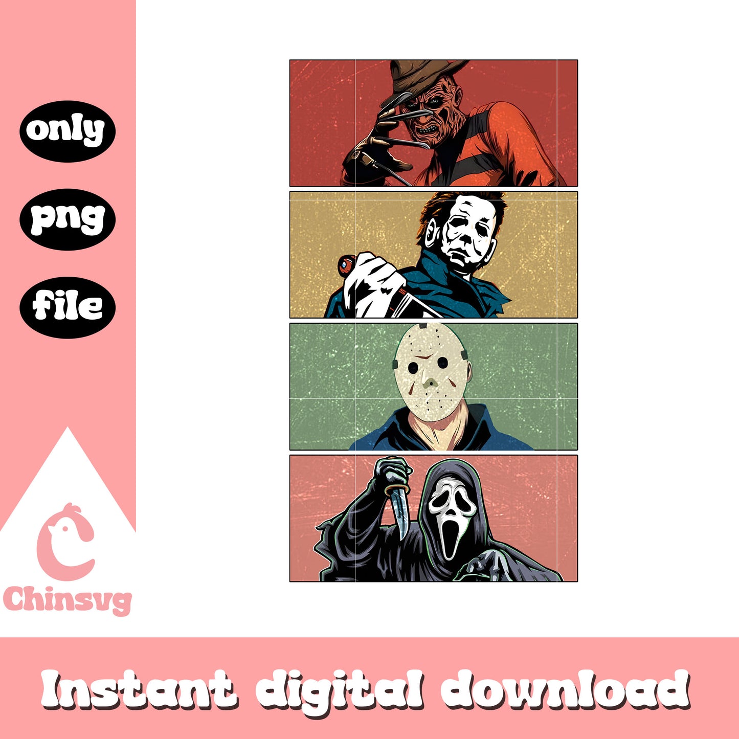 Horror characters film collage picture design png, film horror png