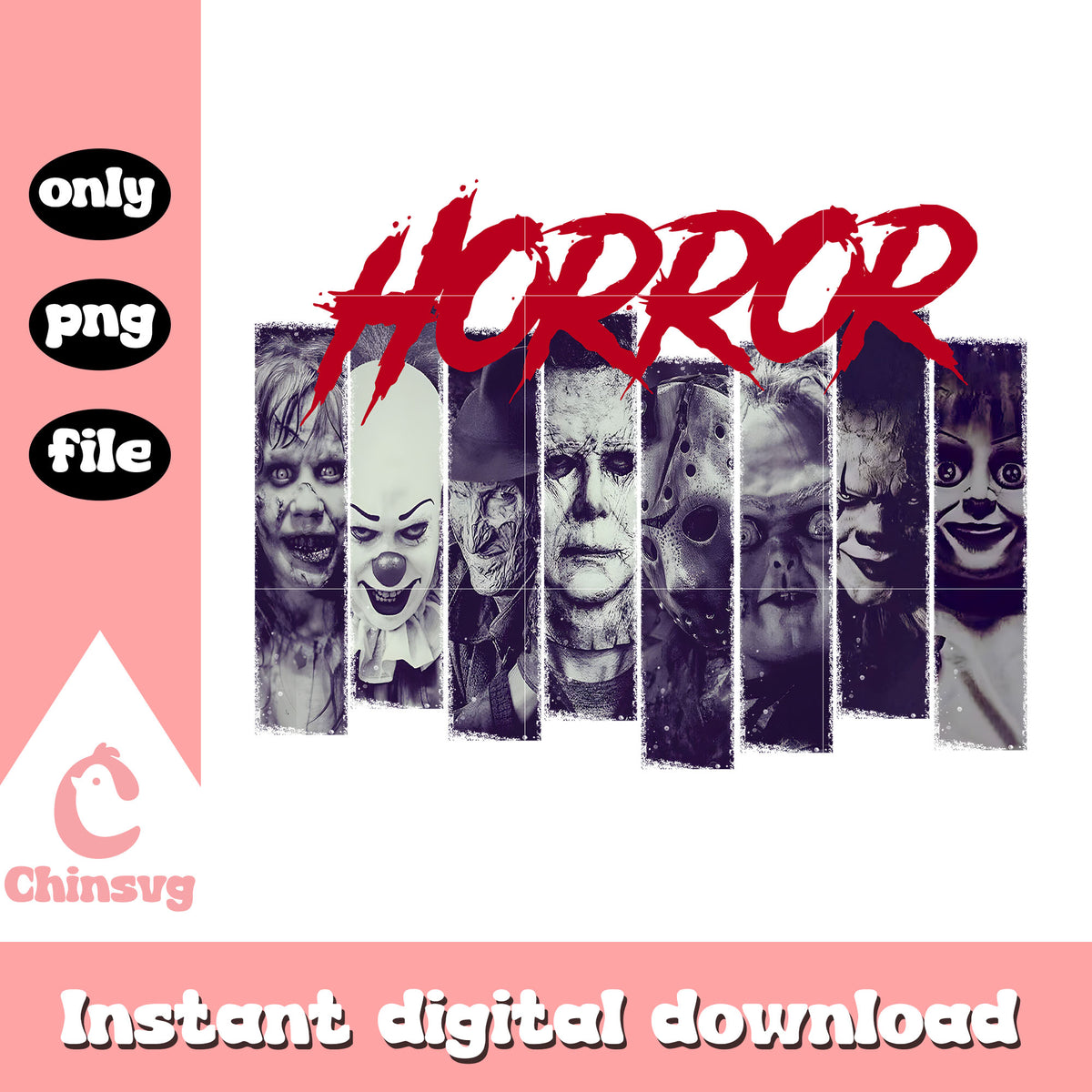 Horror characters film halloween design png, horror film png