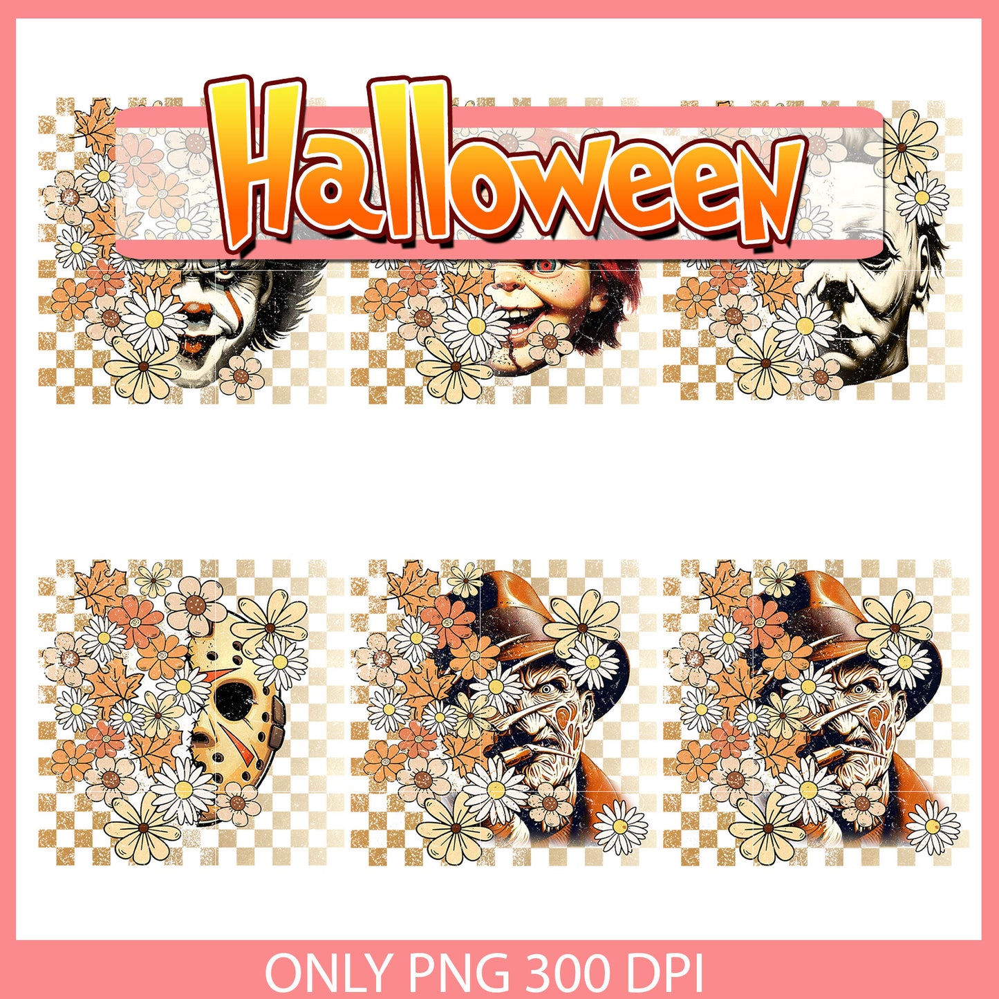 Horror characters half face flower bundle png, horror face png