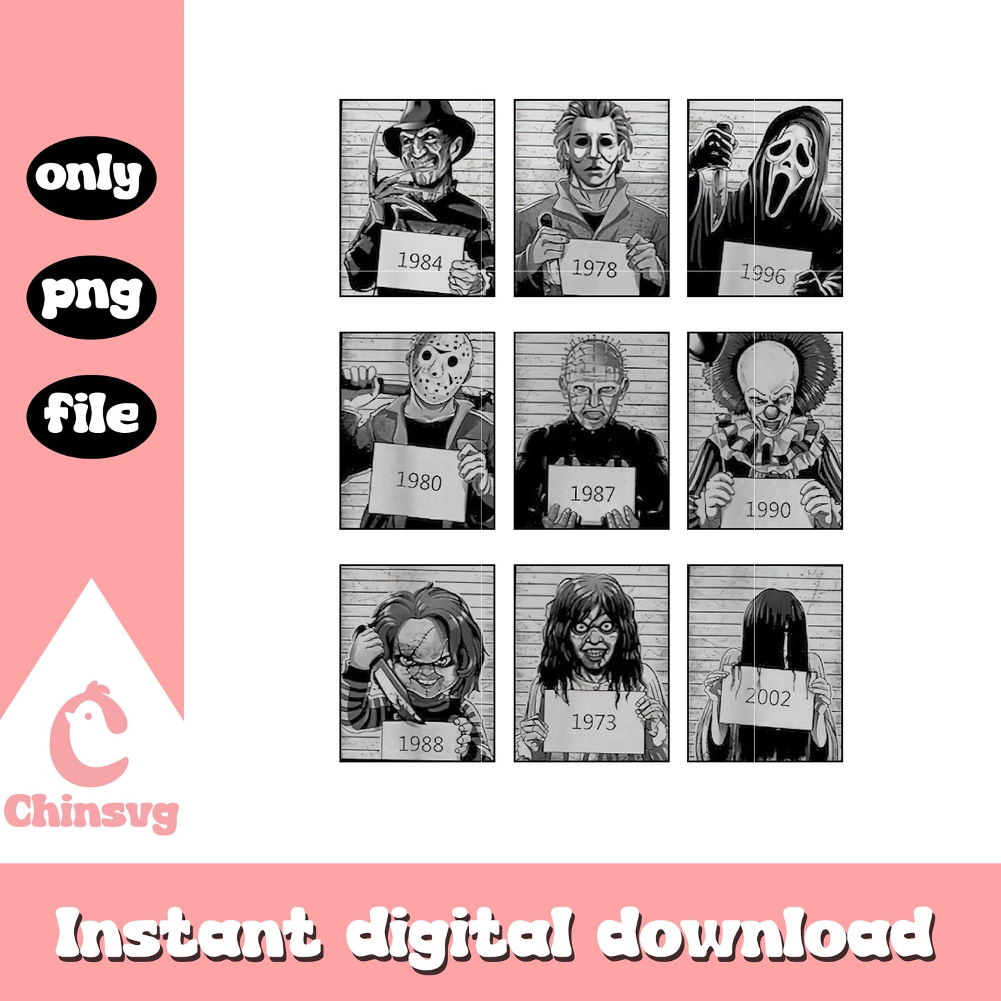 Horror characters mugshot prison png, horror mugshot png