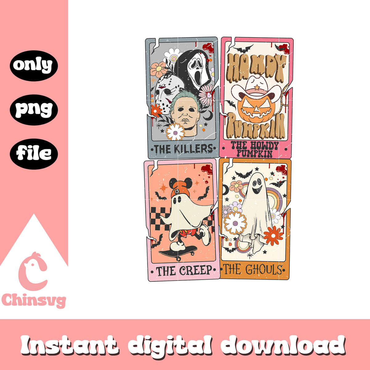 Horror characters retro tarot card png, horror tarot card png