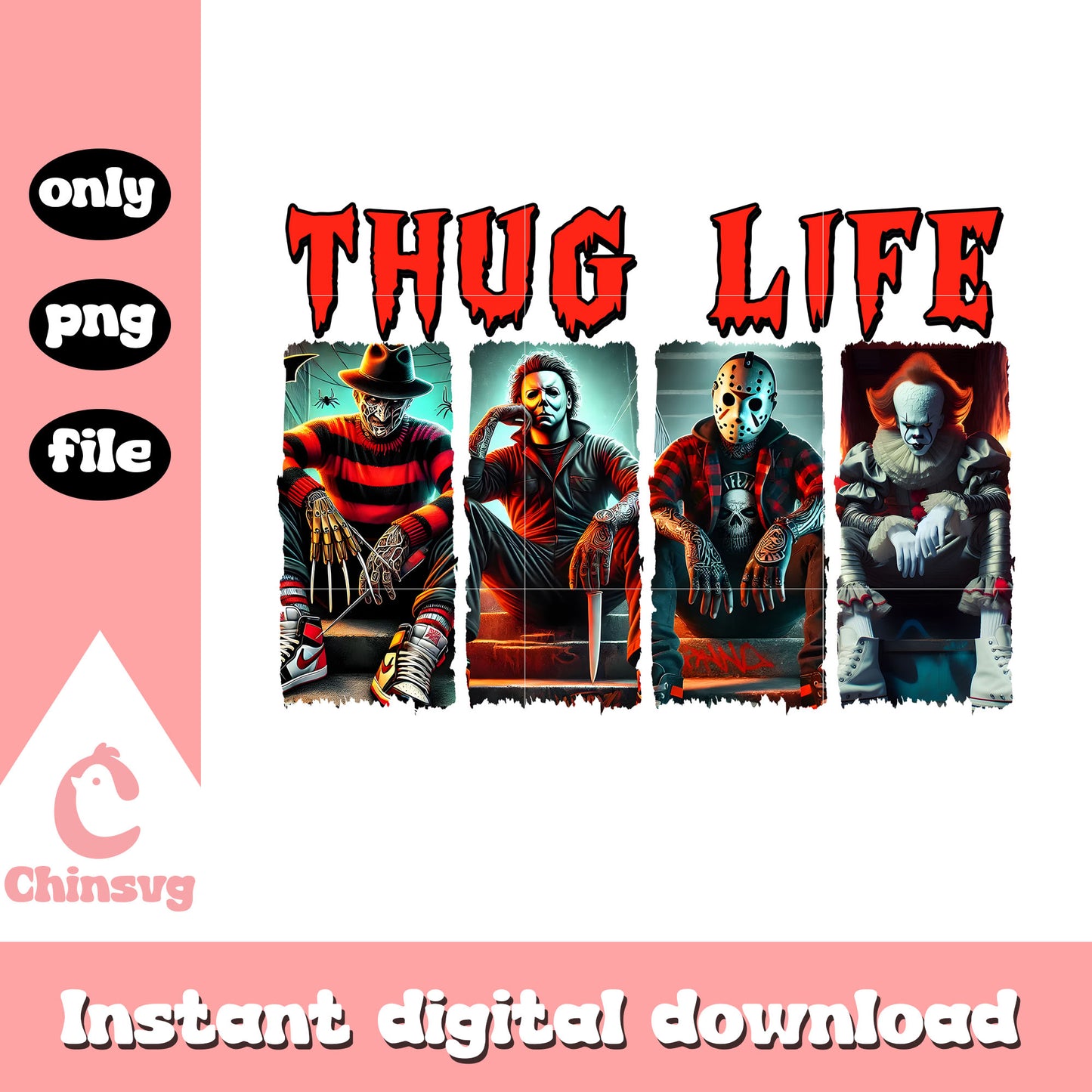 Horror characters thug life collage picture png, thug life meaning png