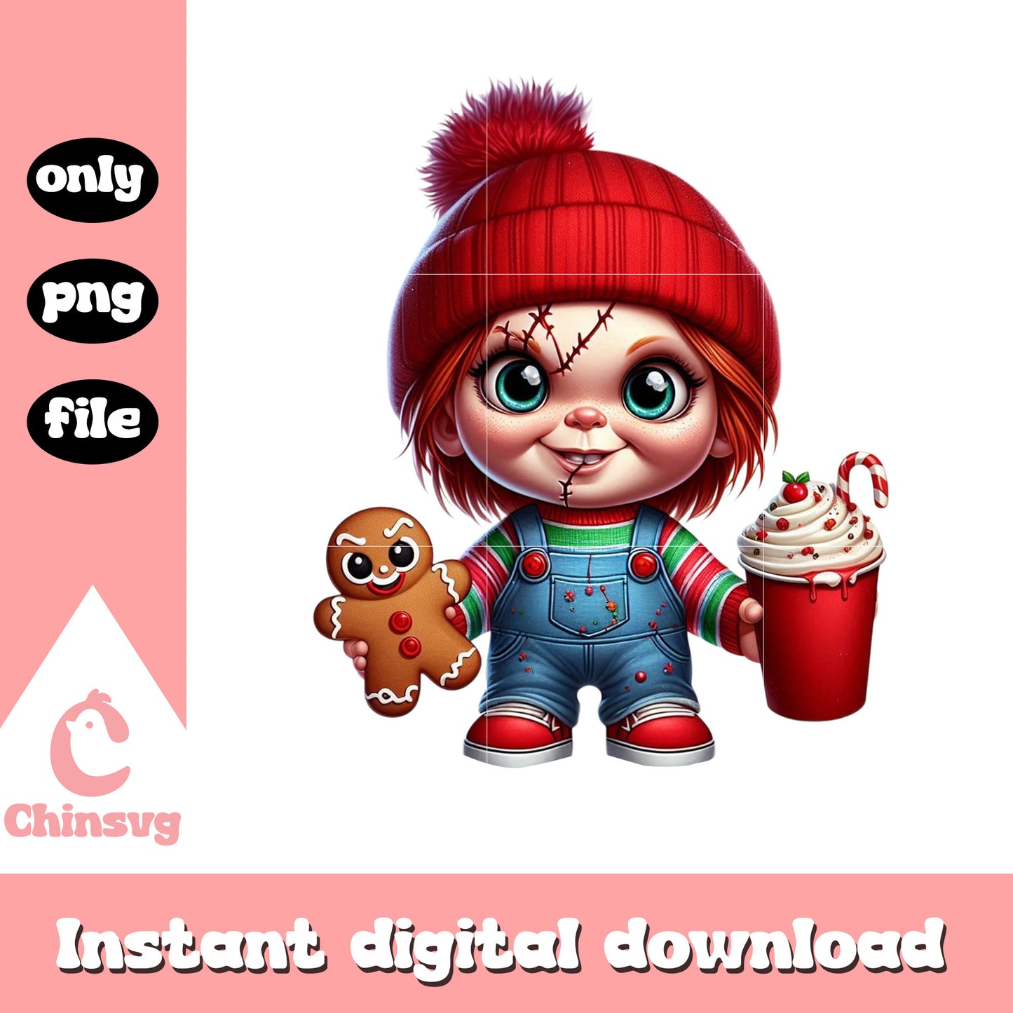 Horror chucky on christmas day png, child's play png