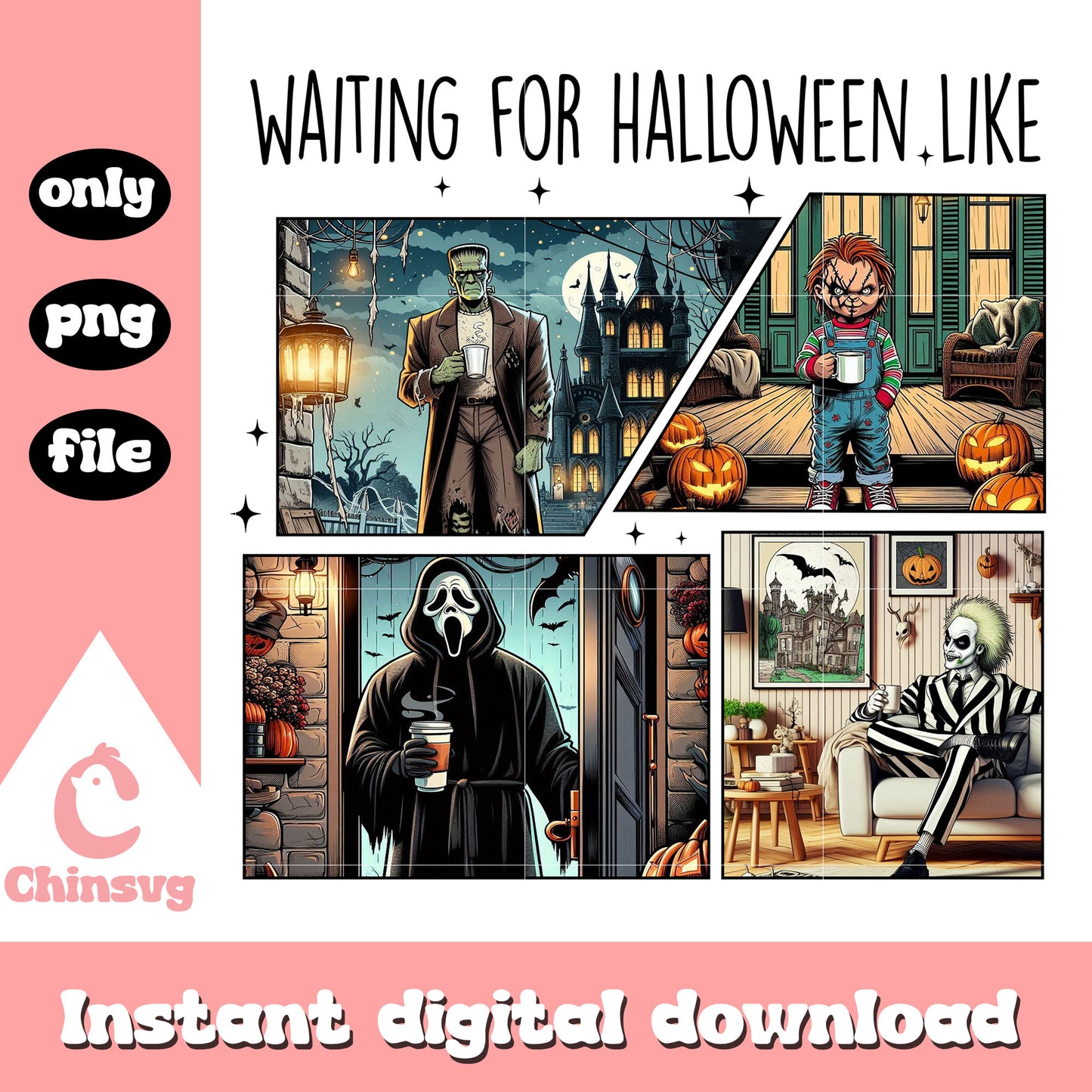 Horror collage waiting for halloween like png, collage horror png