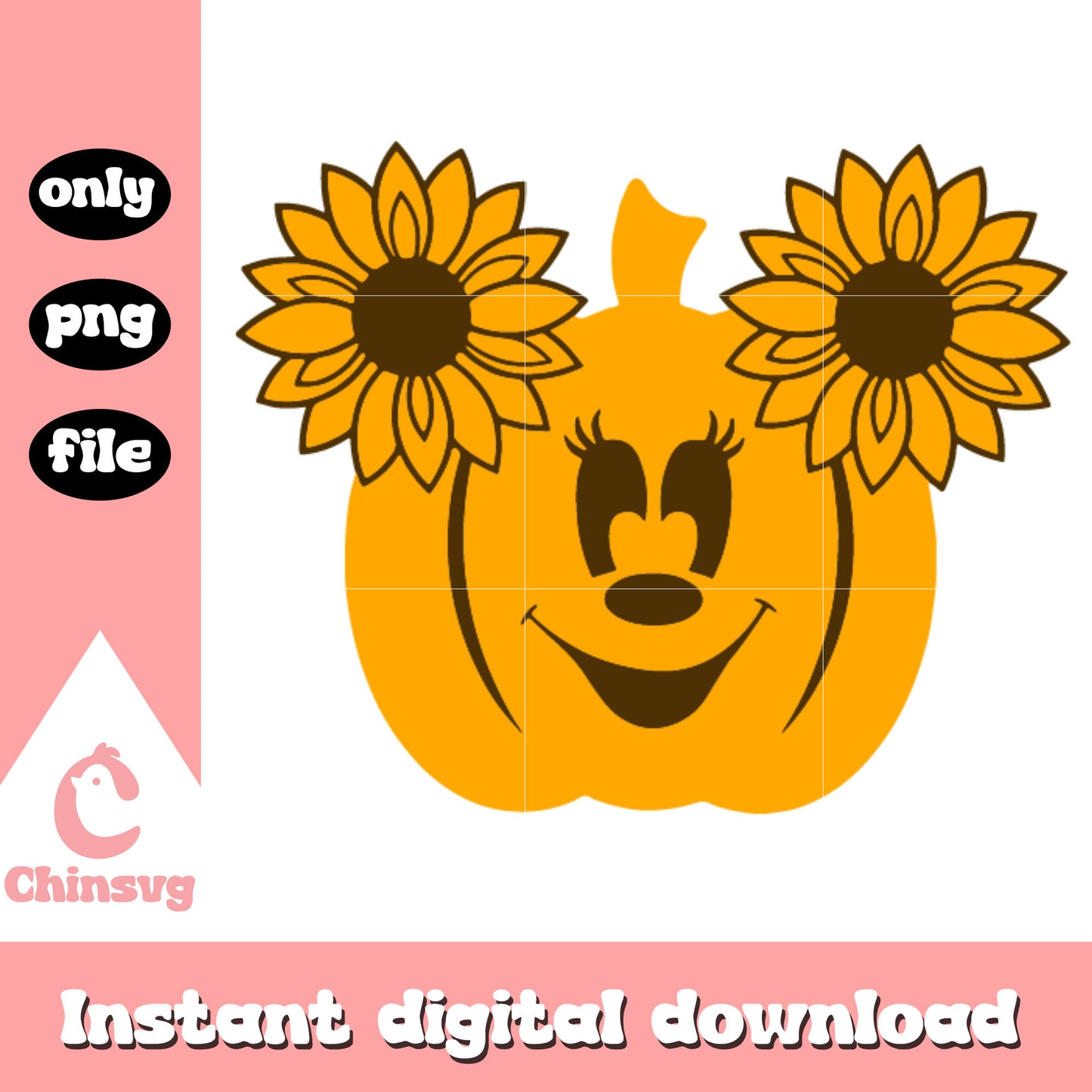 Horror face pumpkin with sunflower design png, pumpkins png