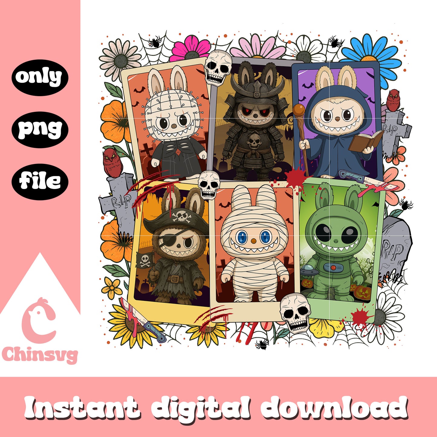 Horror flower labubu costume picture png, halloween movie characters png