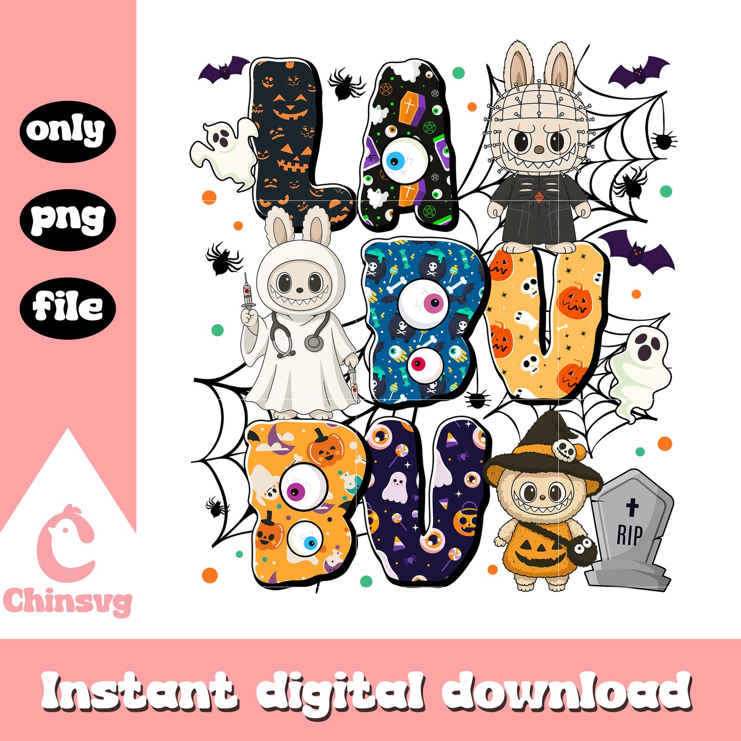 Horror halloween charaters labubu costume png, horror halloween png