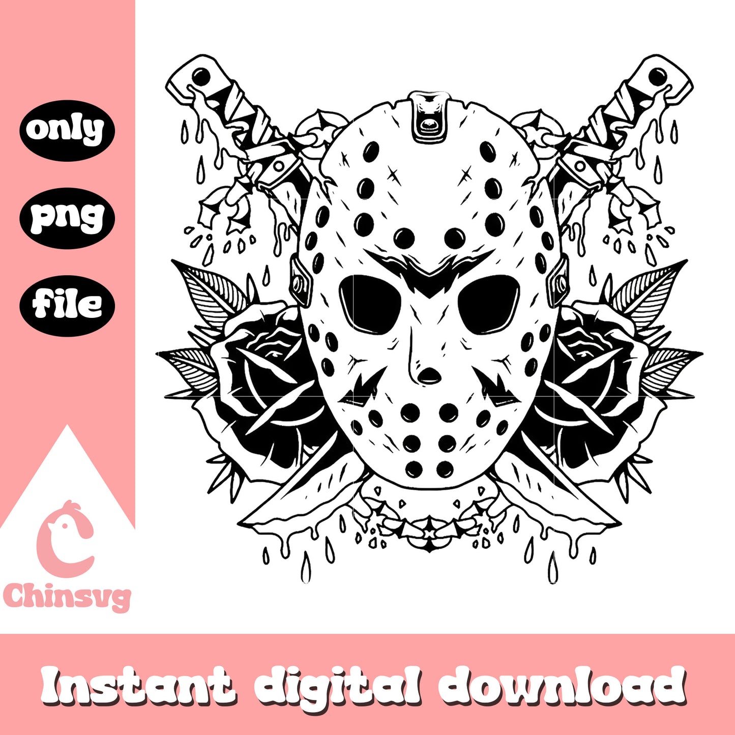 Horror jason voorhees mask outline floral png, jason mask png