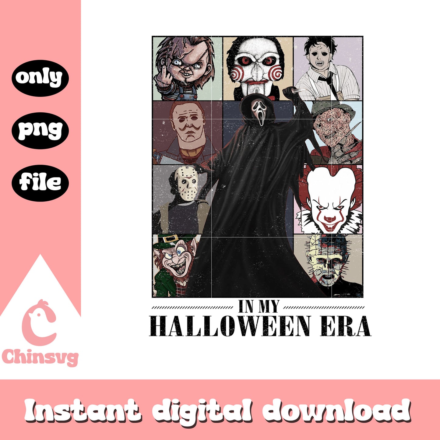 Horror killers in my halloween era design png, scary movies png