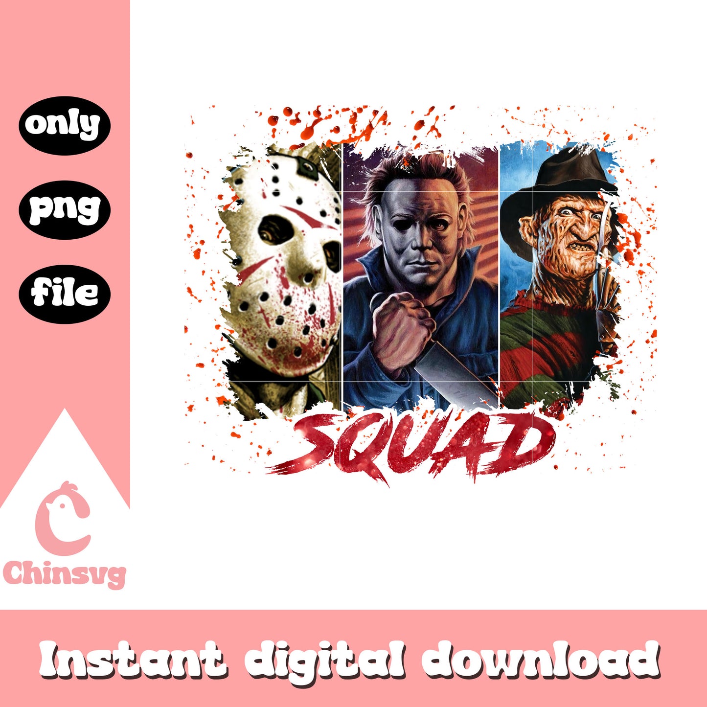 Horror movie characters squad png, rocky horror characters png