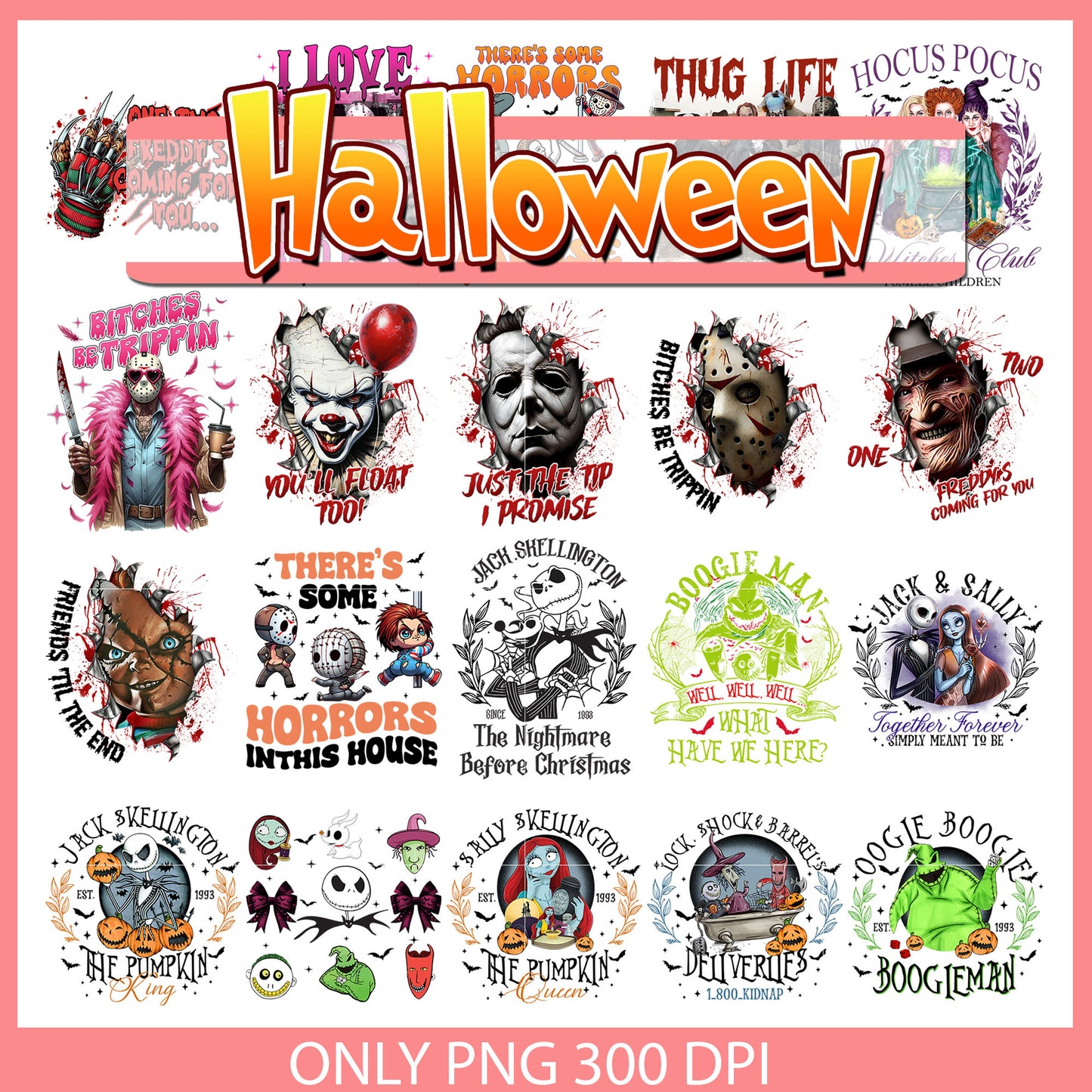 Horror movie quotes design bundle png, halloween horror png