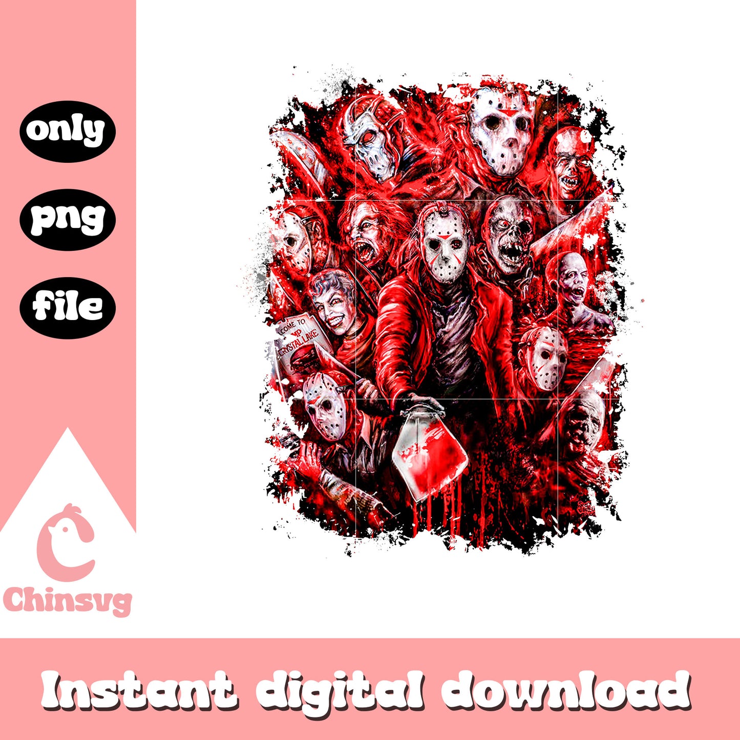 Horror movies blanket design png, horror movie characters png