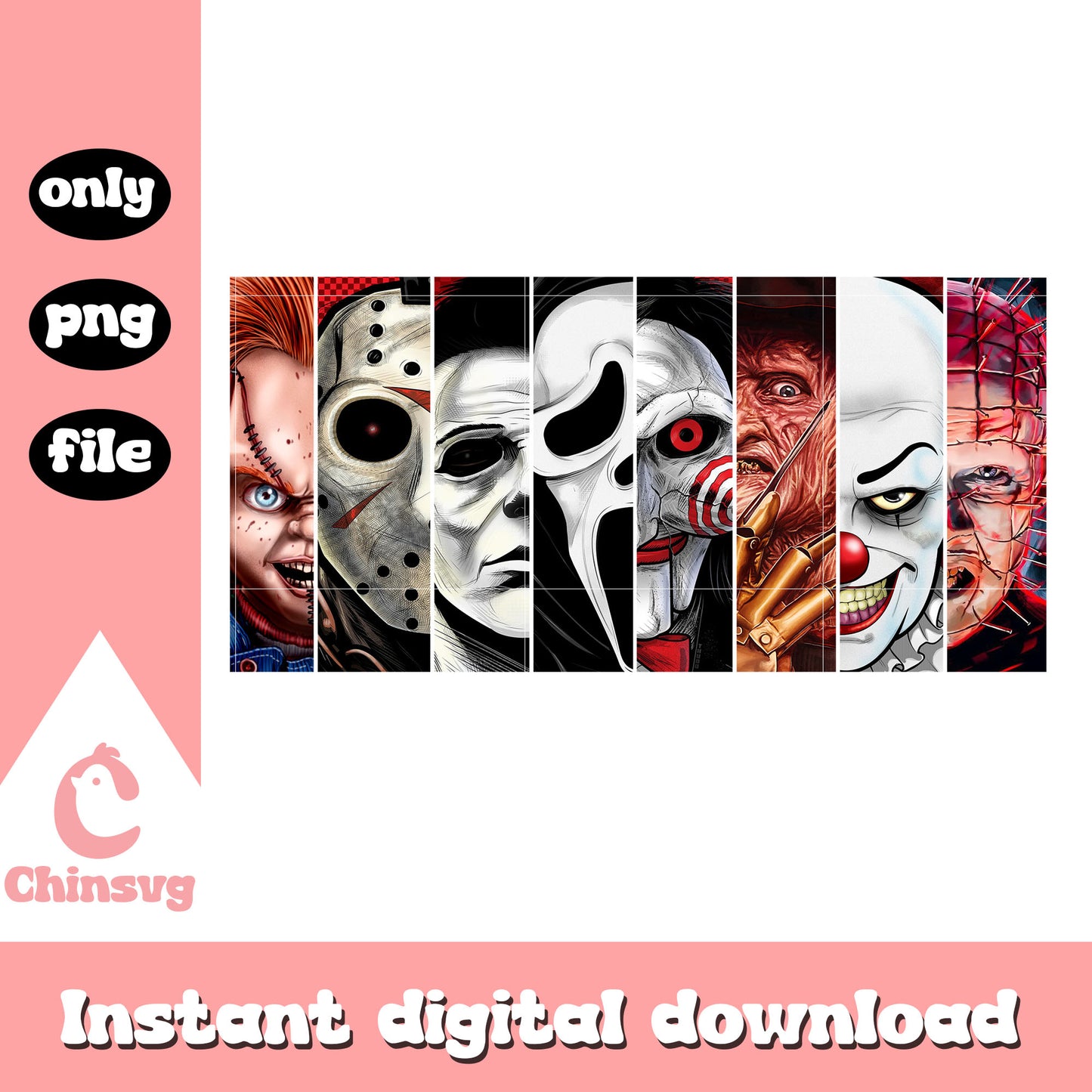 Horror movies characters collage frame png, Horror characters face png