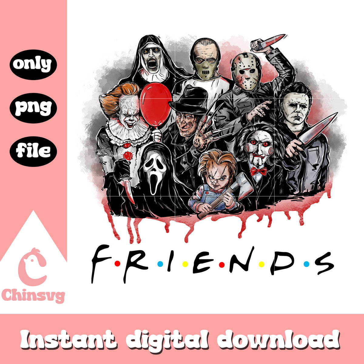 Horror movies friends collage ghost chucky png, horror friends png