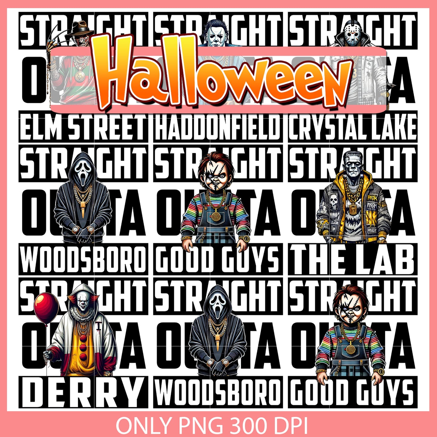 Horror movie straight outta bundle png, horror film characters png