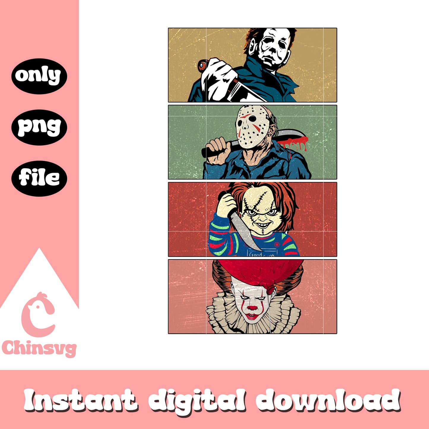 Horror photo collage floral png, retro horror movies png