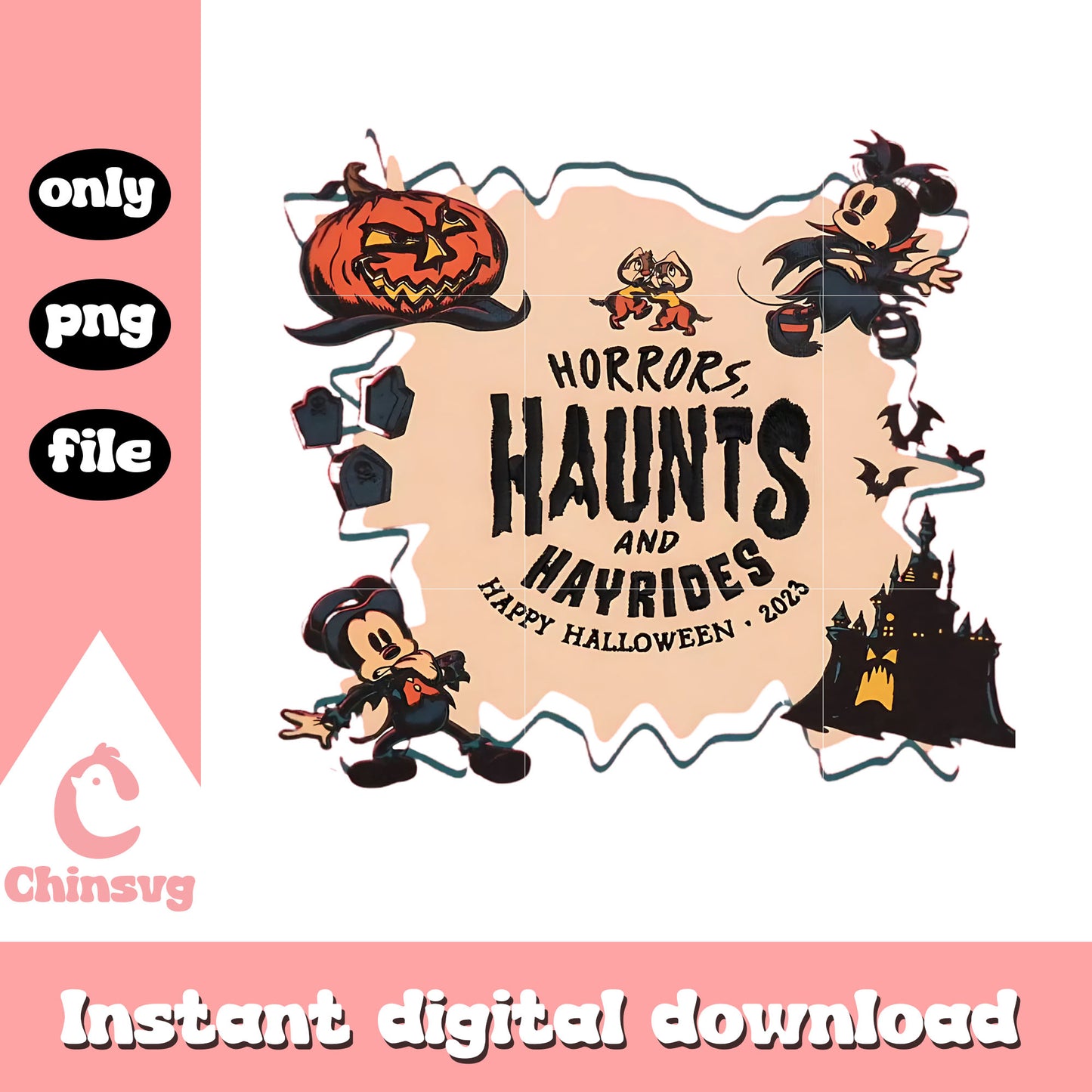 Horrors haunts and hayrides mickey and friends png, happy halloween png
