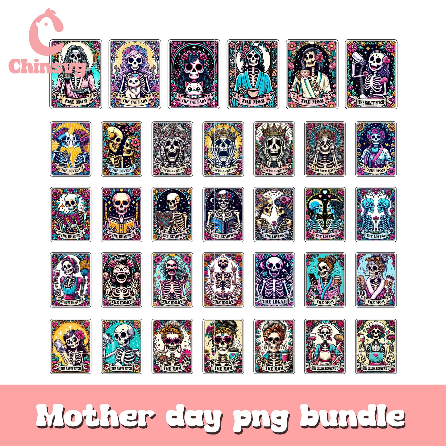 Horror the mom tarot card bundle png, mom png, horror mom png