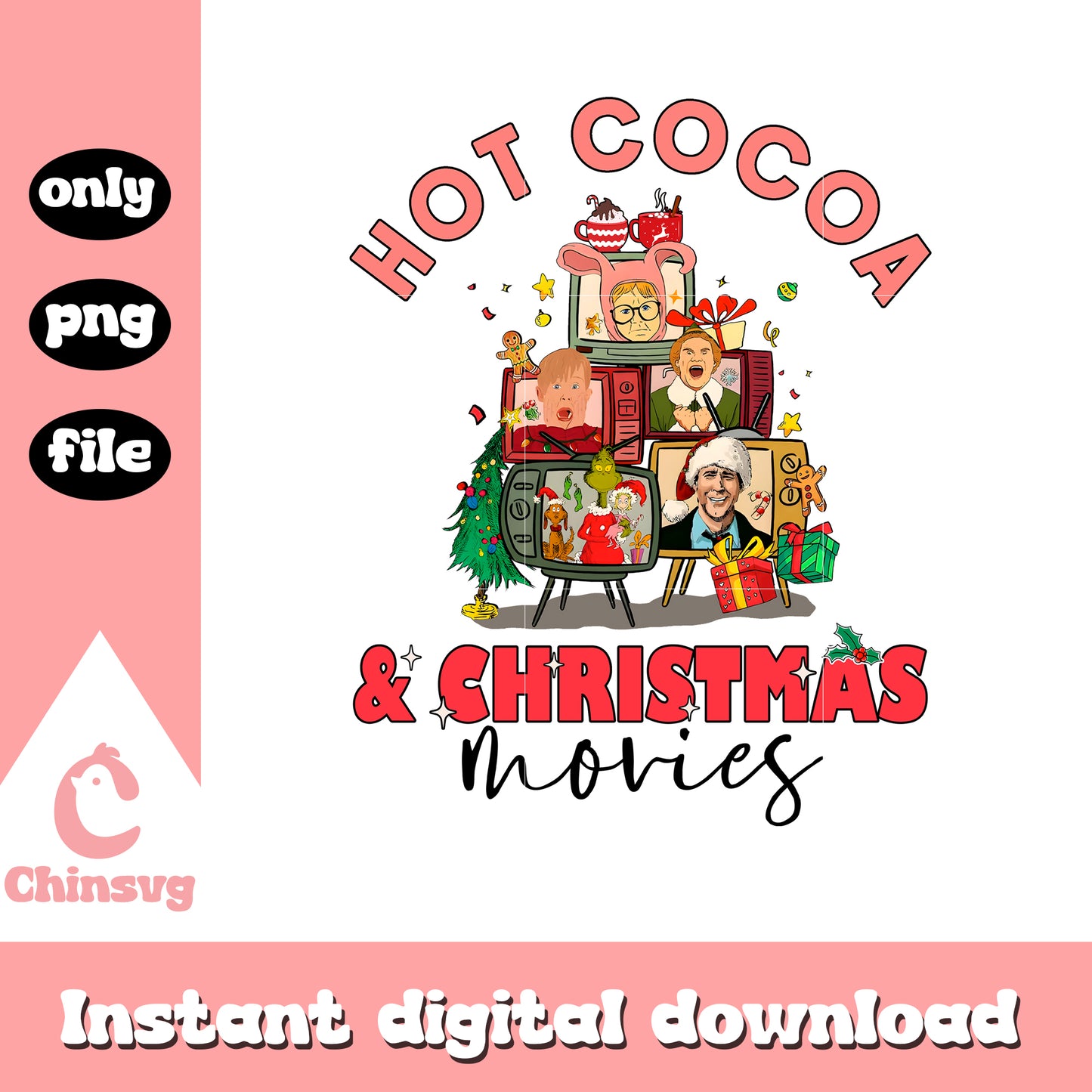 Hot cocoa and christmas movies png, merry christmas movie png