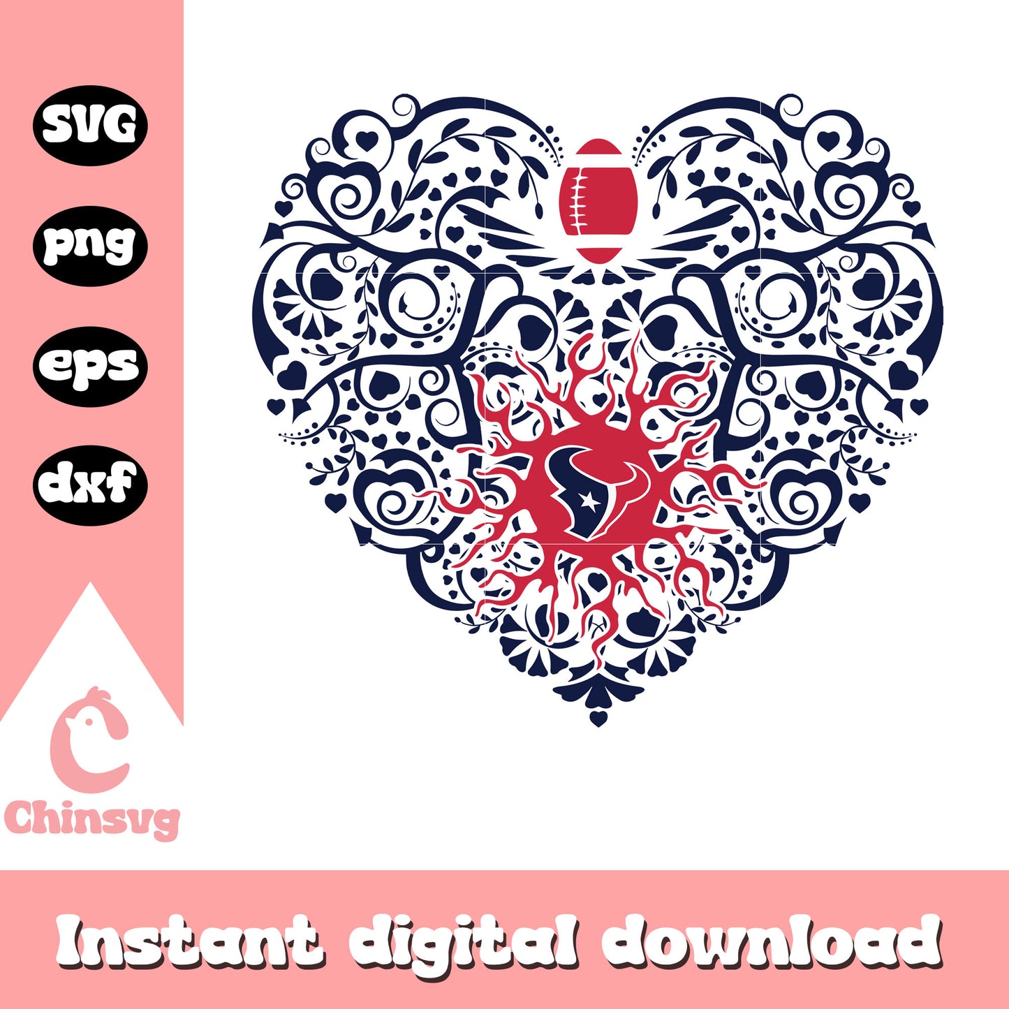 Houston texans nfl logo heart flower svg, houston texans decor svg