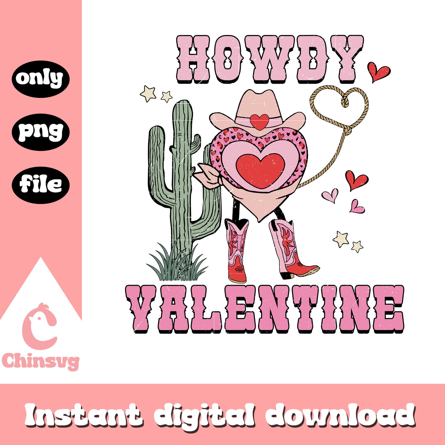 Howdy cactus valentine pink png, heart valentine's day png