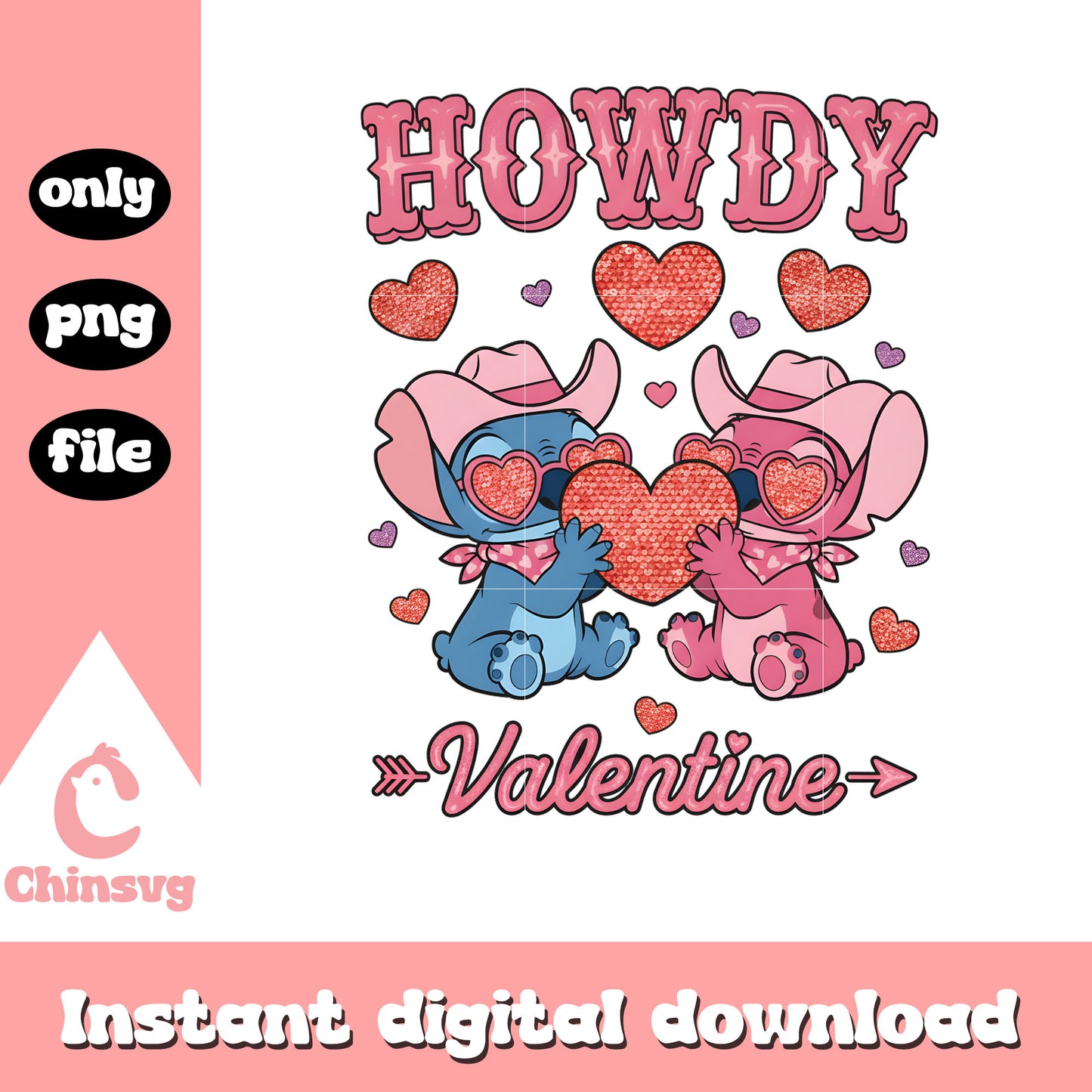 Howdy couple design valentine png, stitch valentine png