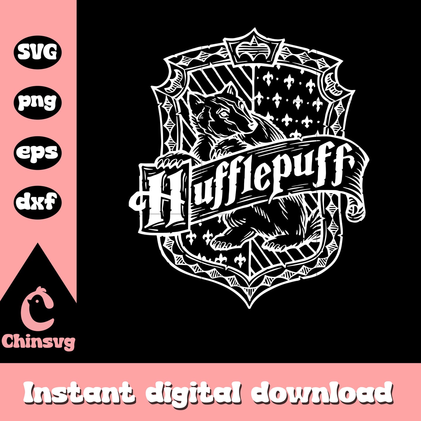 Hufflepuff house logo black white svg, harry potter logo svg