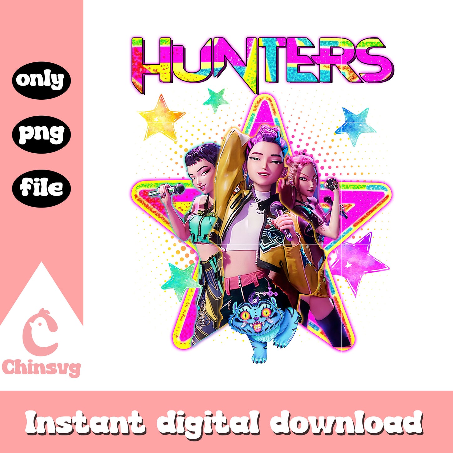 Hunters characters colorful design png, kpop hunters png