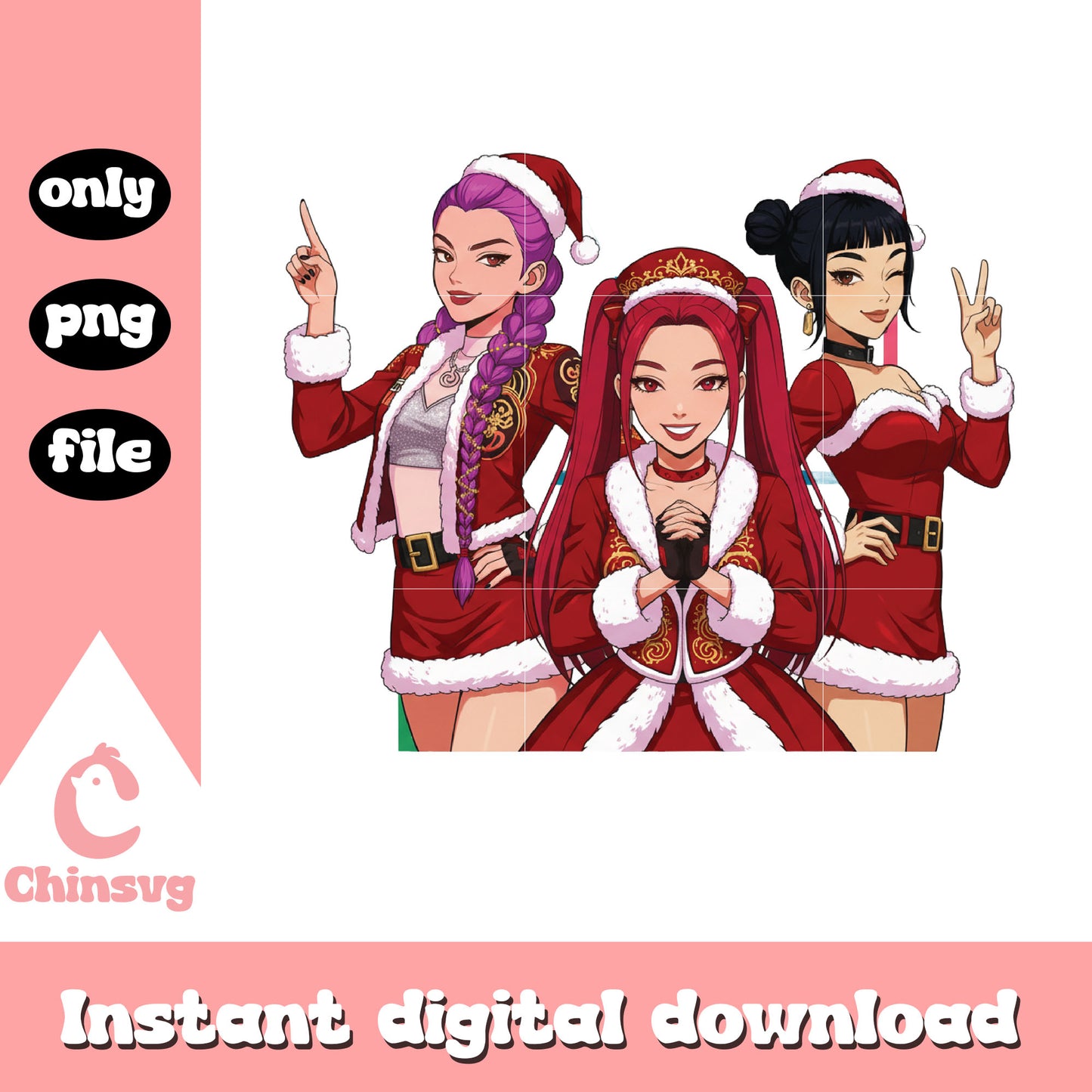 Huntrix band christmas santa outfits png, kpop bands png