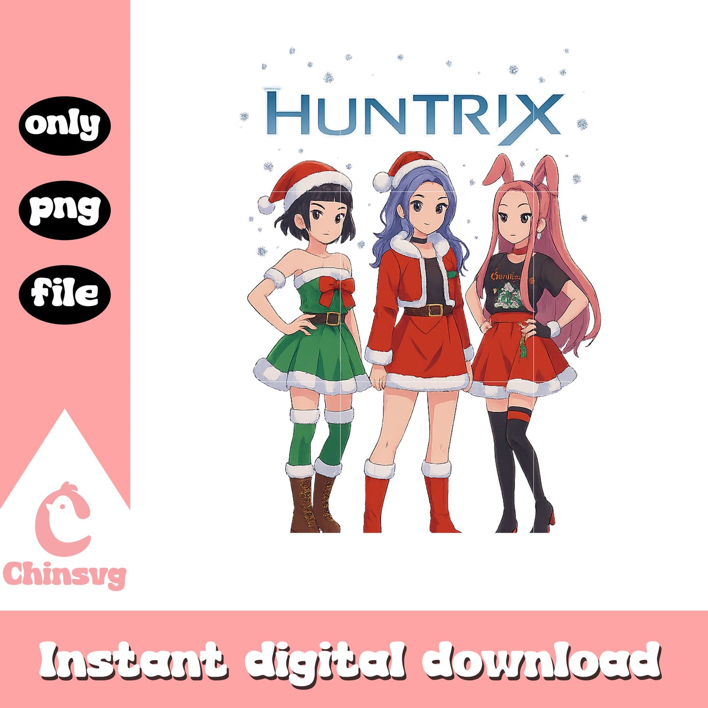 Huntrix christmas day clothes png, kpop demon hunters movie png