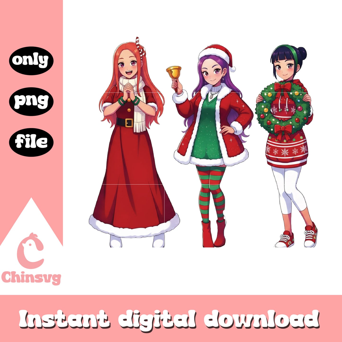 Huntrix christmas outfits png, kpop demon hunters huntrix png