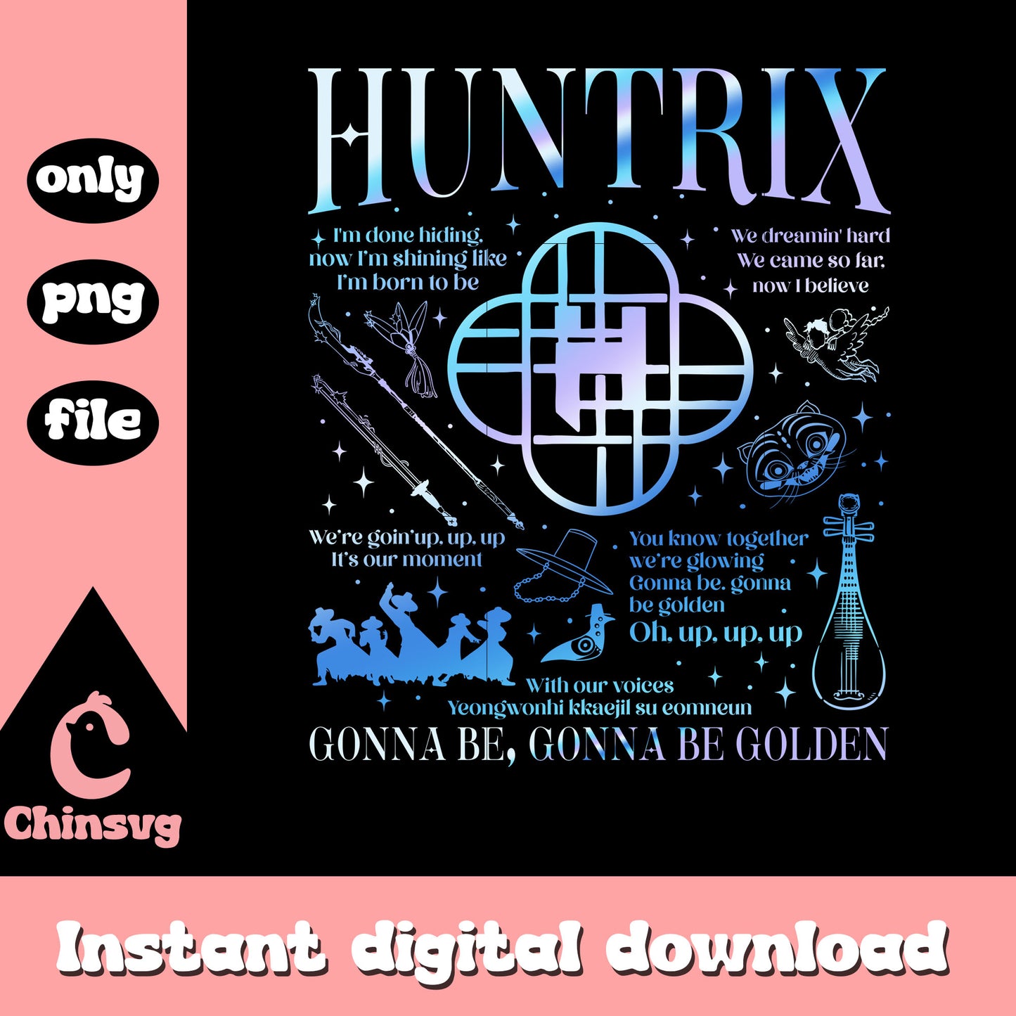 Huntrix demon hunters quotes design png, funny quotes png