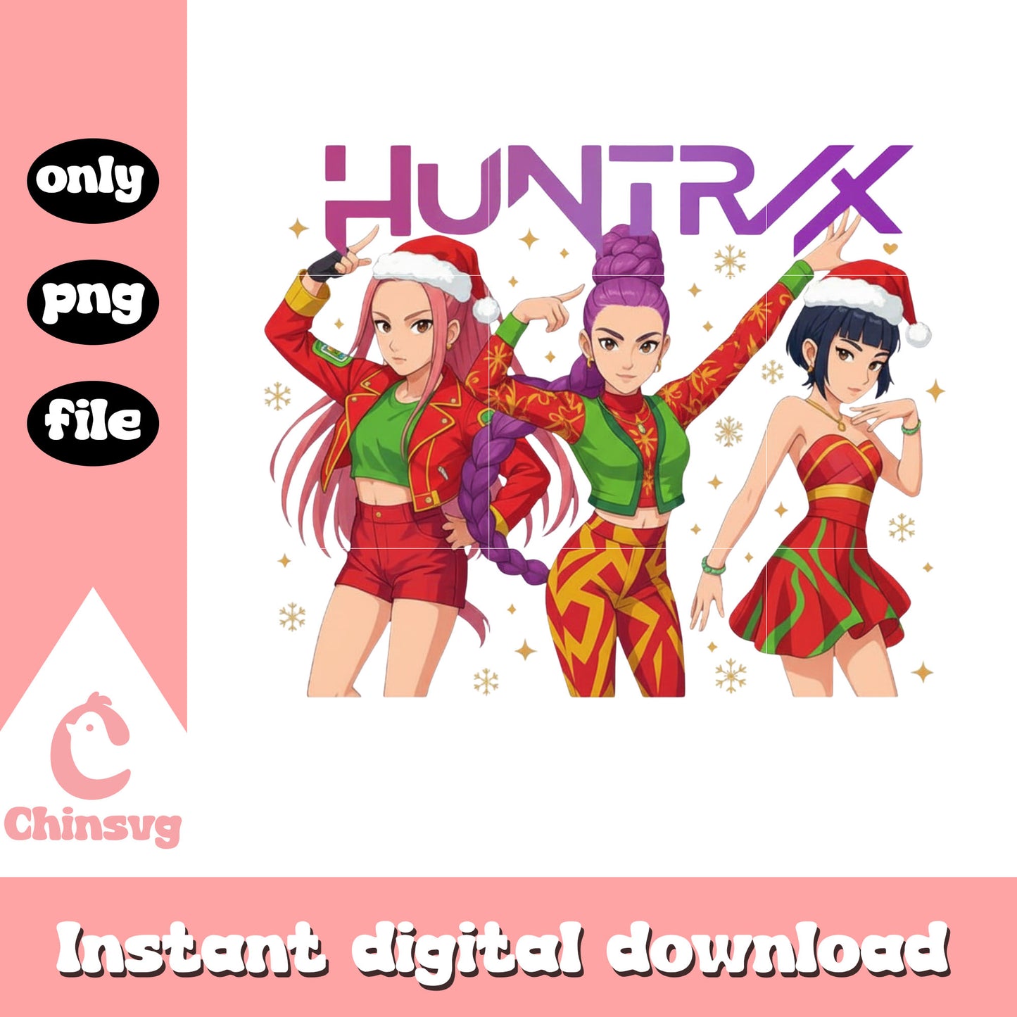 Huntrix for christmas holiday design png, huntrix kpop cast png