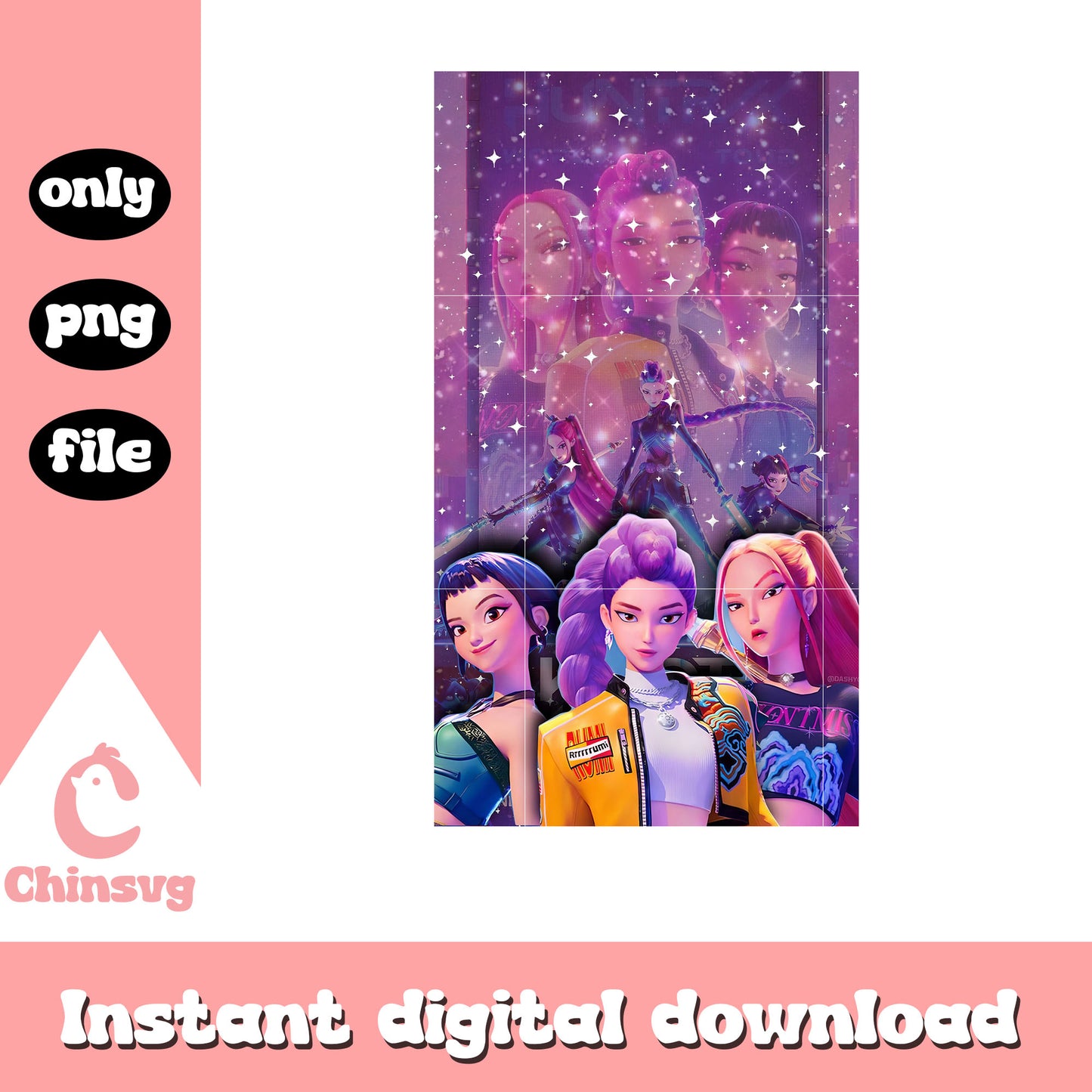 Huntrix galaxy sky design png, kpop demon hunters huntrix png
