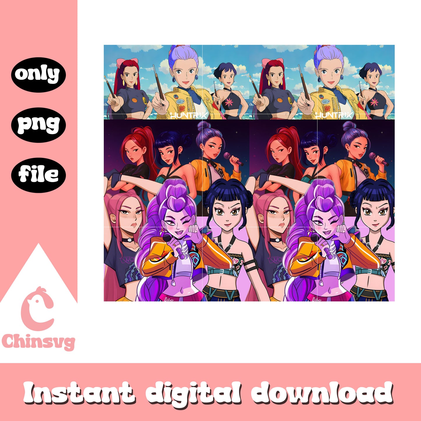 Huntrix ghibli x anime style design png, the huntrix png
