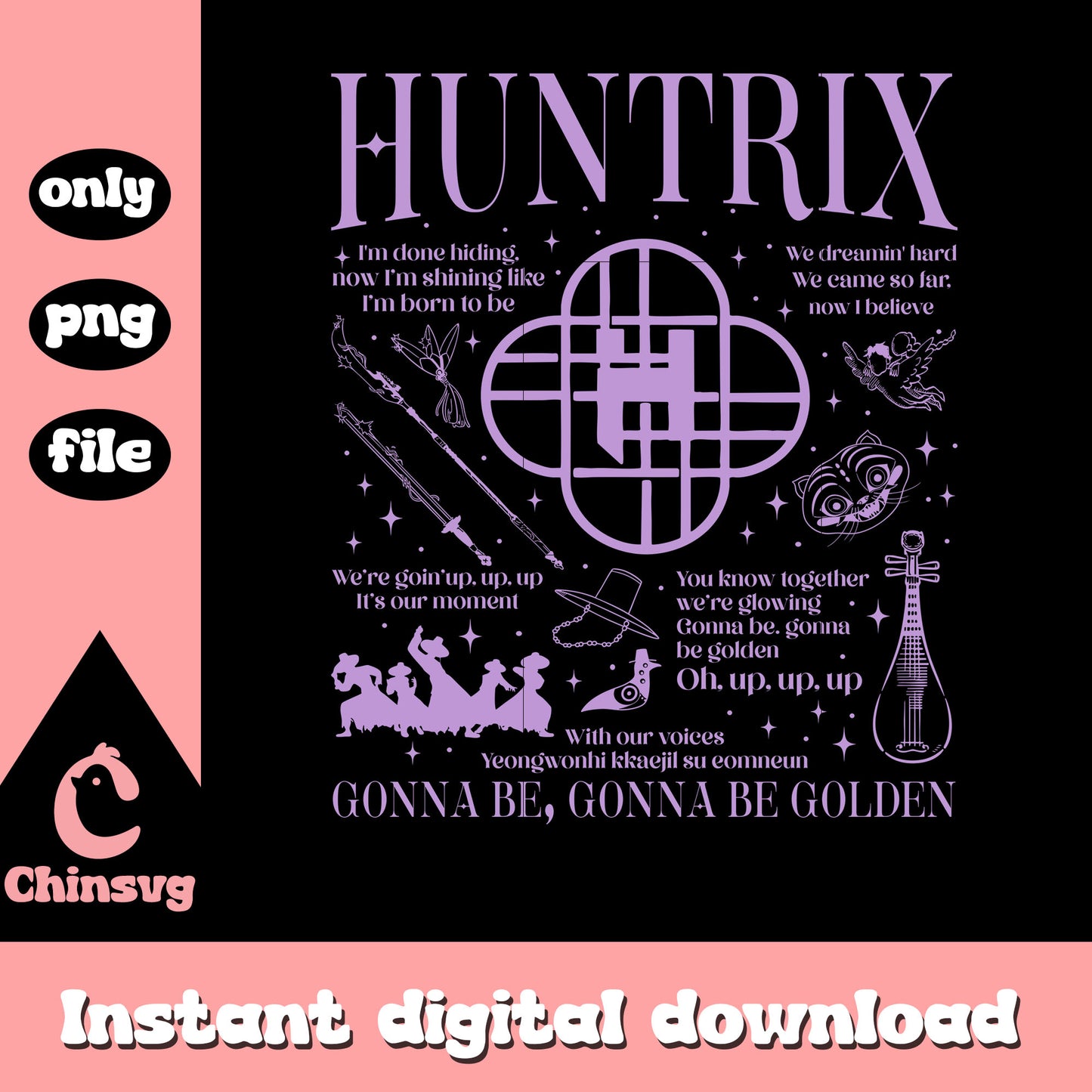 Huntrix girl band quotes design png, huntrix band png