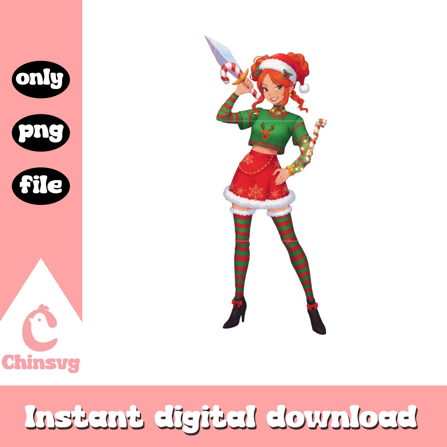 Huntrix girl christmas posing png, kpop demon hunters huntrix png