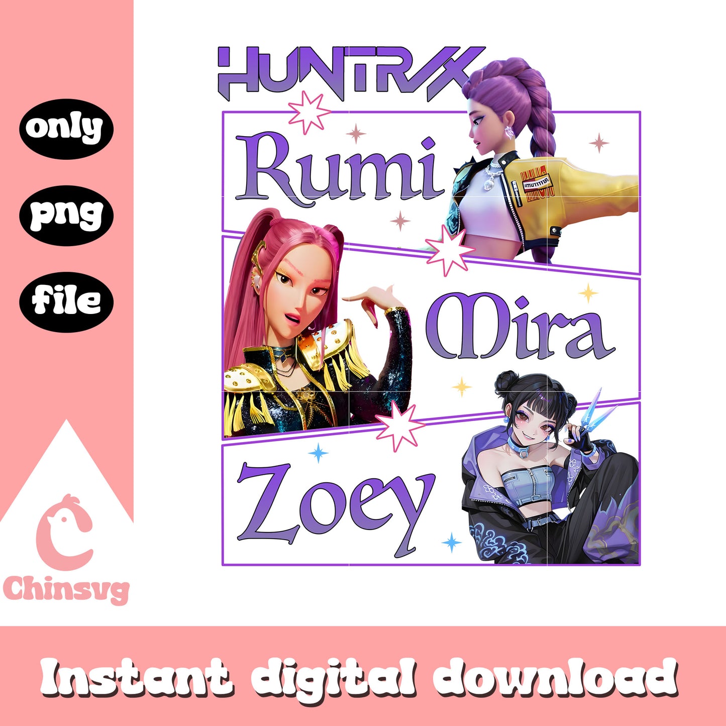 Huntrix girls kpop demon hunters png, kpop demon hunters png