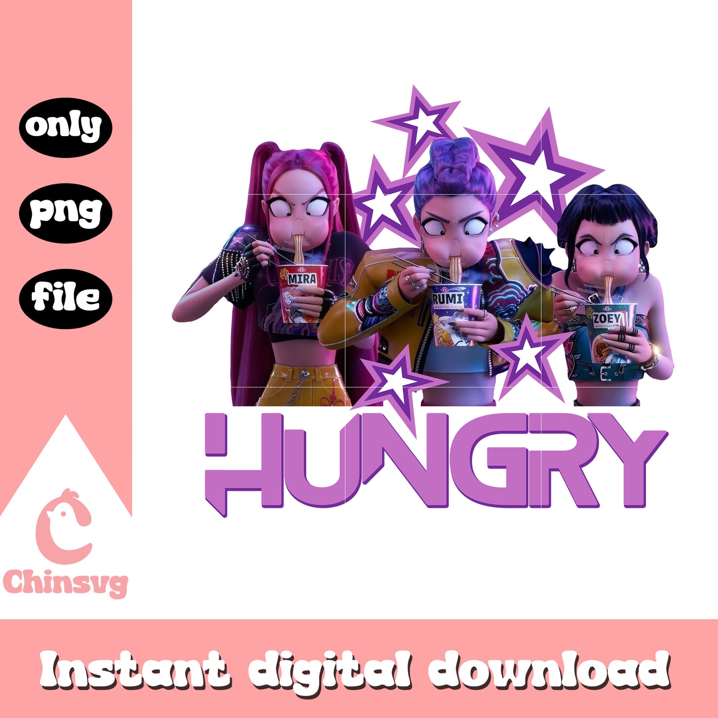 Huntrix hungry ramyeon design png, kpop demon hunters ramen png