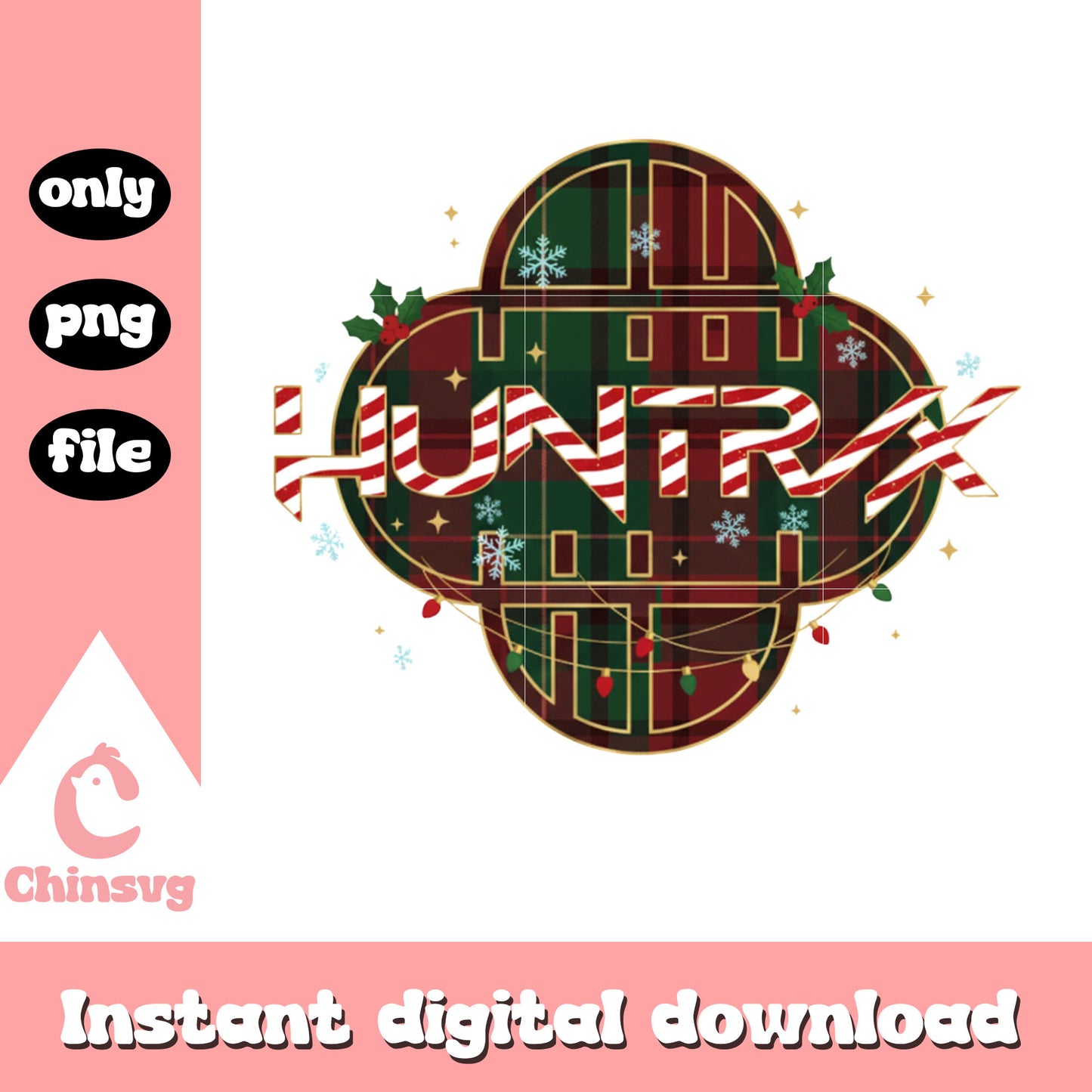 Huntrix kpop demon hunters christmas font png, christmas kpop png