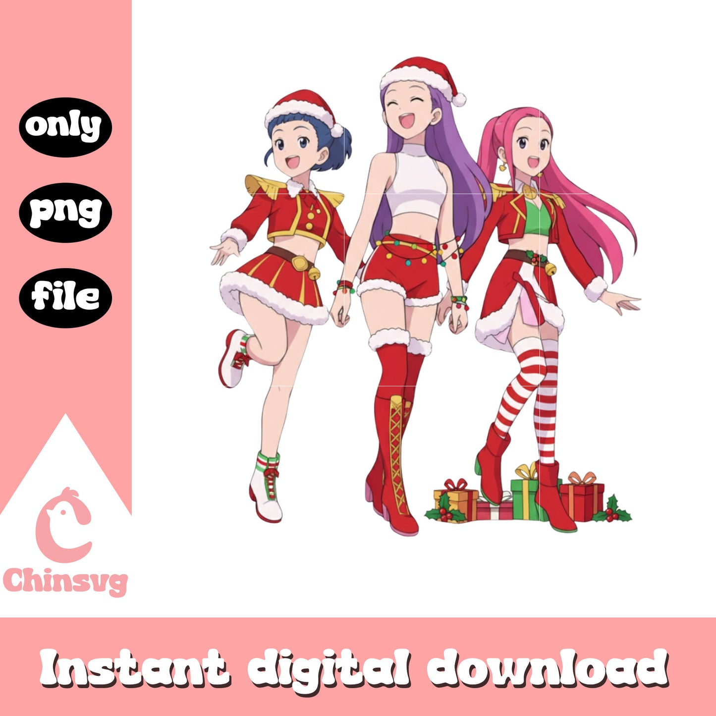 Huntrix kpop demon merry christmas design png, huntrix png