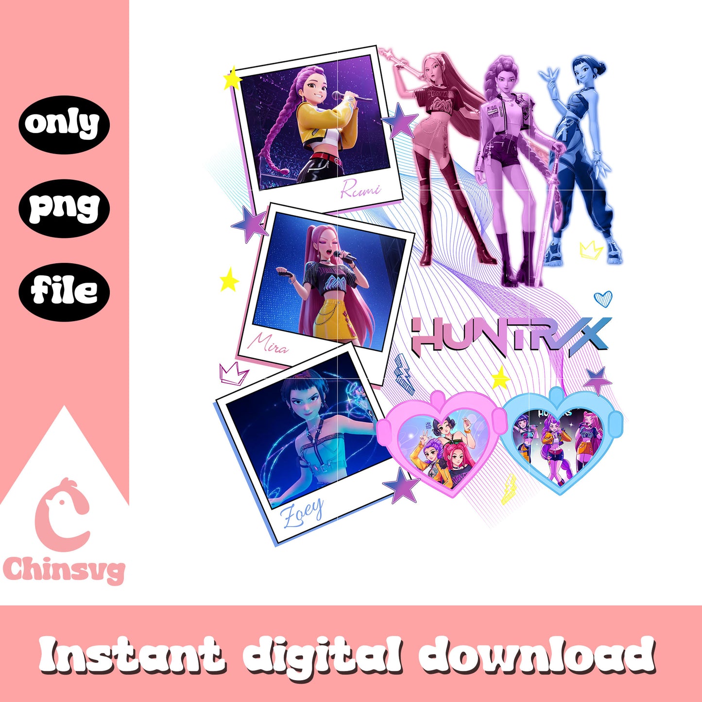 Huntrix members photos design png, huntrix kpop cast png