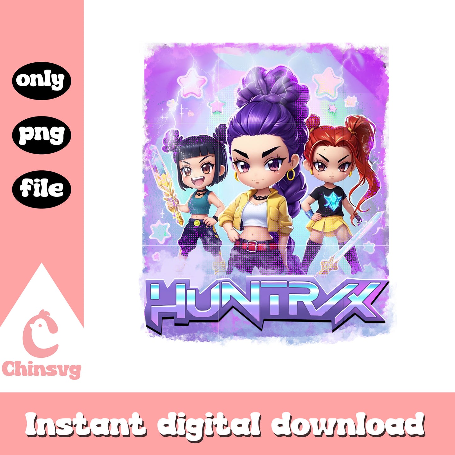 Huntrix members toy design png, kpop demon hunters cast png
