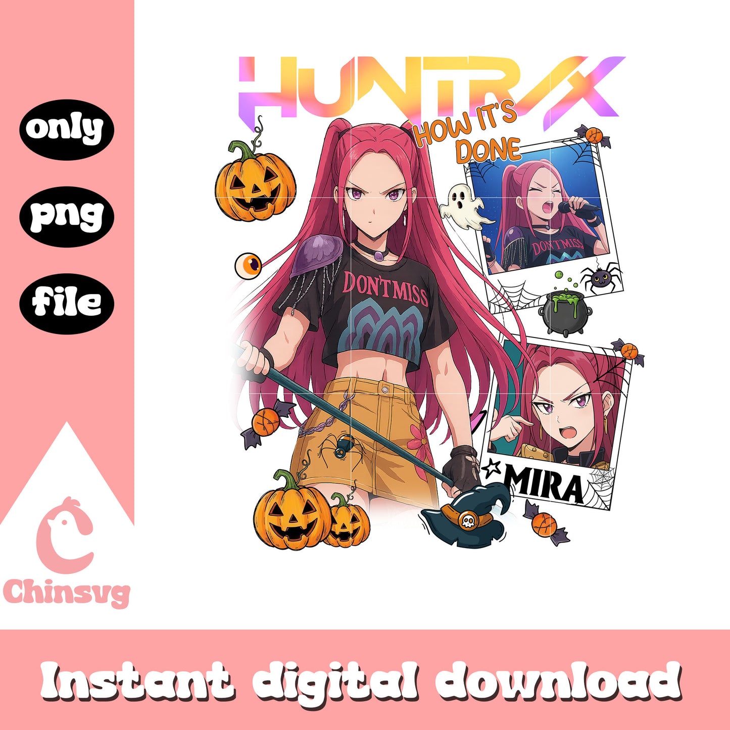 Huntrix mira halloween design png, horror halloween png