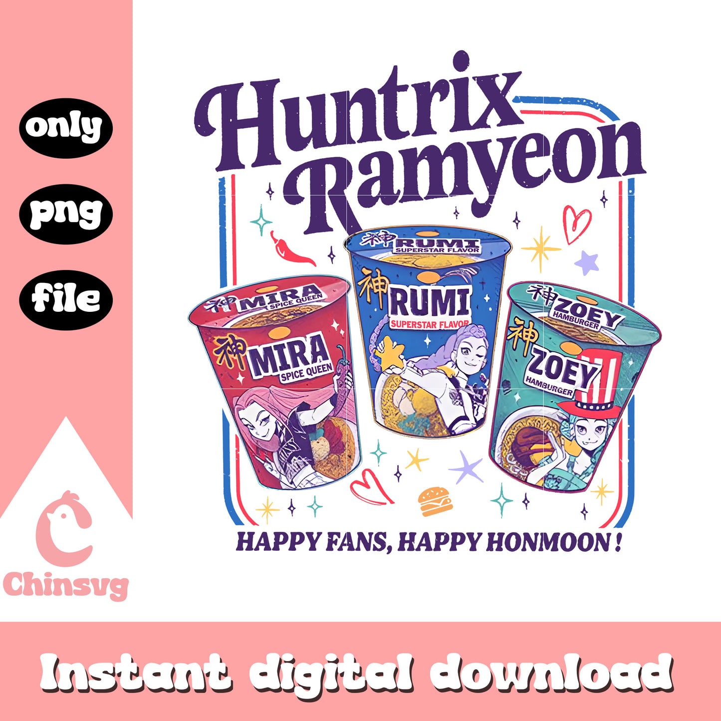 Huntrix ramyeon deisgn png, kpop demon hunters ramen png