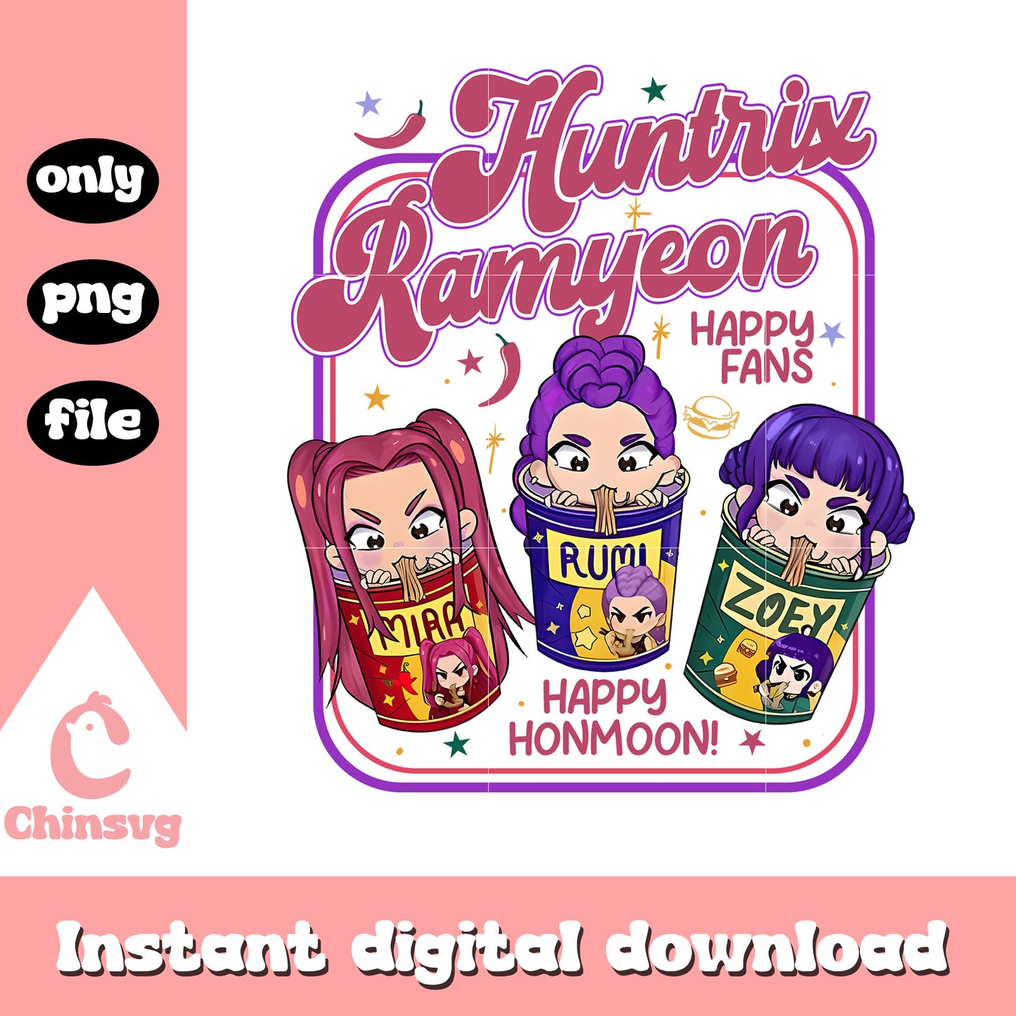 Huntrix ramyeon happy fans design png, demon hunter png